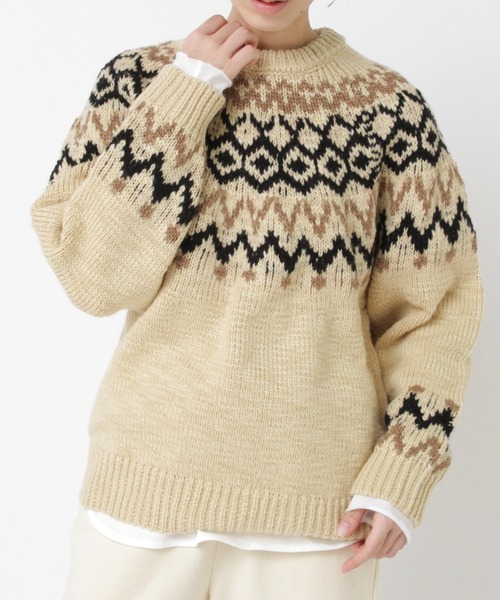 RNA-N（アールエヌエーエヌ）の「K2737 スラブヤーンノルディックプルオーバー（ニット/セーター・レディース・ベージュ/ブラウン/チャコールグレー・FREE）」の3枚目の写真