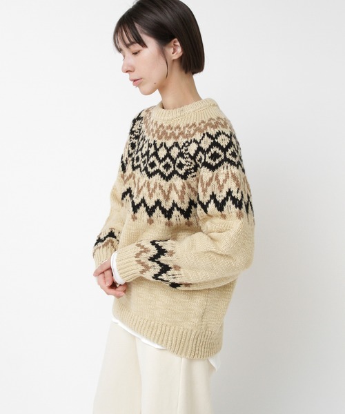 RNA-N（アールエヌエーエヌ）の「K2737 スラブヤーンノルディックプルオーバー（ニット/セーター・レディース・ベージュ/ブラウン/チャコールグレー・FREE）」の4枚目の写真