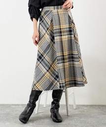 MILLION CARATS | 【大柄チェック×深タックで着痩せ見え】立体感シルエットが叶う上品ツイードスカート深めタックで立体感を出し、歩くたび揺れる美しいシルエット！ウエストゴムで快適にフィットしつつ、体型カバーを叶える優秀デザイン。オフィスにも休日にも馴染む、大人のためのチェックアイテム。(スカート)