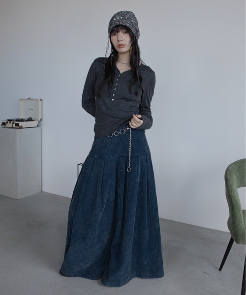 VACANCY(ヴァカンシー)の「ヘンリーネックロングボタントップス(Tシャツ/カットソー・レディース・ネイビー/ホワイト/グレー・FREE)」の19枚目の写真