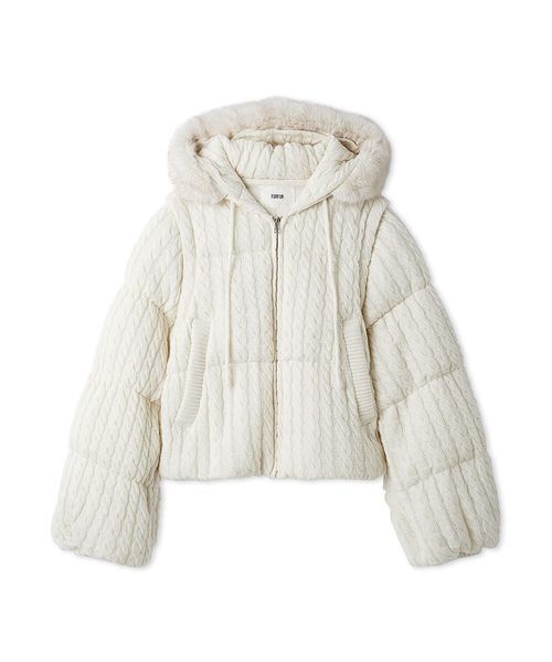 アイボリー ダウンジャケット ニット袖 楽天市場】ニットダウン ジャケット（カラーホワイト）（レディース