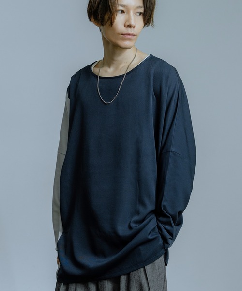 Crownor(クラウノアー)の「配色切り替え ドルマン 長袖Tシャツ(Tシャツ/カットソー・メンズ・ブラック/ネイビー/ベージュ・MEDIUM/LARGE)」の3枚目の写真