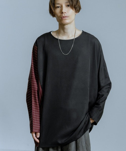 Crownor(クラウノアー)の「配色切り替え ドルマン 長袖Tシャツ(Tシャツ/カットソー・メンズ・ブラック/ネイビー/ベージュ・MEDIUM/LARGE)」の1枚目の写真