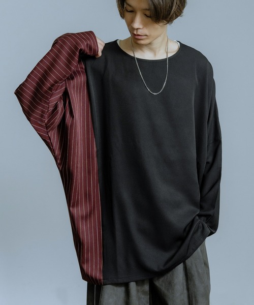 Crownor(クラウノアー)の「配色切り替え ドルマン 長袖Tシャツ(Tシャツ/カットソー・メンズ・ブラック/ネイビー/ベージュ・MEDIUM/LARGE)」の4枚目の写真