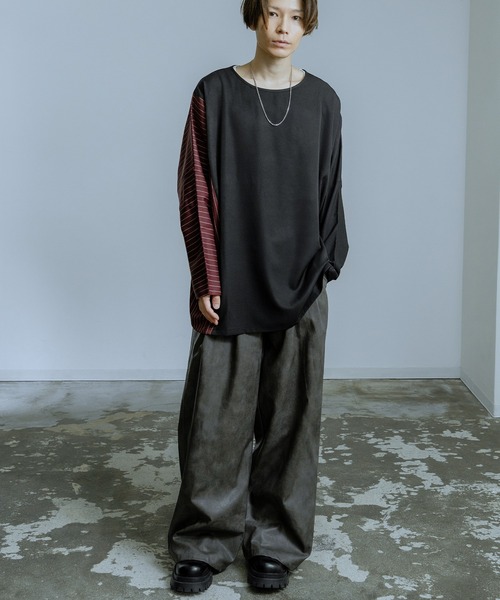 Crownor(クラウノアー)の「配色切り替え ドルマン 長袖Tシャツ(Tシャツ/カットソー・メンズ・ブラック/ネイビー/ベージュ・MEDIUM/LARGE)」の19枚目の写真