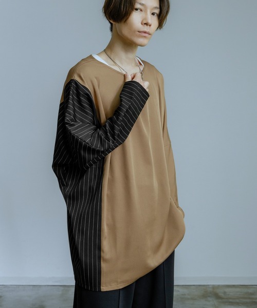 Crownor(クラウノアー)の「配色切り替え ドルマン 長袖Tシャツ(Tシャツ/カットソー・メンズ・ブラック/ネイビー/ベージュ・MEDIUM/LARGE)」の21枚目の写真