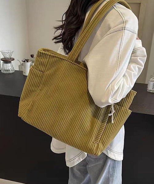 Mignonjour(ミニョンジュール)の「Mignonjour/コーデュロイトートバッグ M2849(トートバッグ・レディース・イエロー/ホワイト/ブラック/カーキ・FREE)」の2枚目の写真