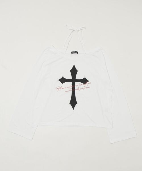 dispark(ディスパーク)の「DISPARK/オフショルダークロスロゴトップ(Tシャツ/カットソー・レディース・ベージュ/ホワイト・FREE)」の7枚目の写真