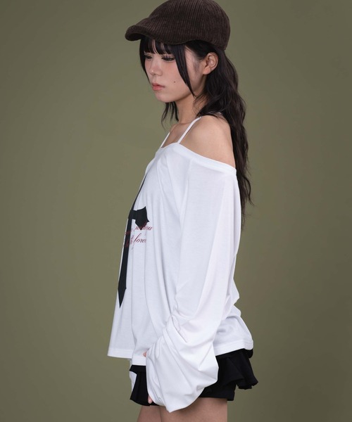 dispark(ディスパーク)の「DISPARK/オフショルダークロスロゴトップ(Tシャツ/カットソー・レディース・ベージュ/ホワイト・FREE)」の18枚目の写真