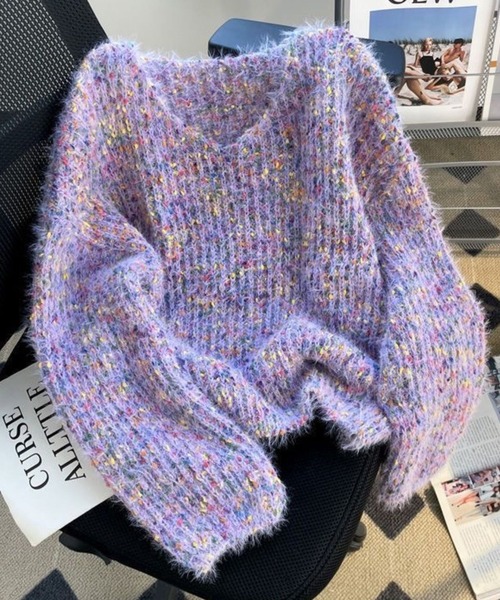 CADBURY（キャドバリー）の「VﾈｯｸMIXｶﾗｰﾆｯﾄ（ニット/セーター・レディース・ブラウン/ホワイト/パープル/ダークブルー・LARGE/MEDIUM/SMALL/X-LARGE）」の4枚目の写真