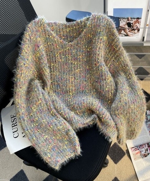 CADBURY（キャドバリー）の「VﾈｯｸMIXｶﾗｰﾆｯﾄ（ニット/セーター・レディース・ブラウン/ホワイト/パープル/ダークブルー・LARGE/MEDIUM/SMALL/X-LARGE）」の2枚目の写真