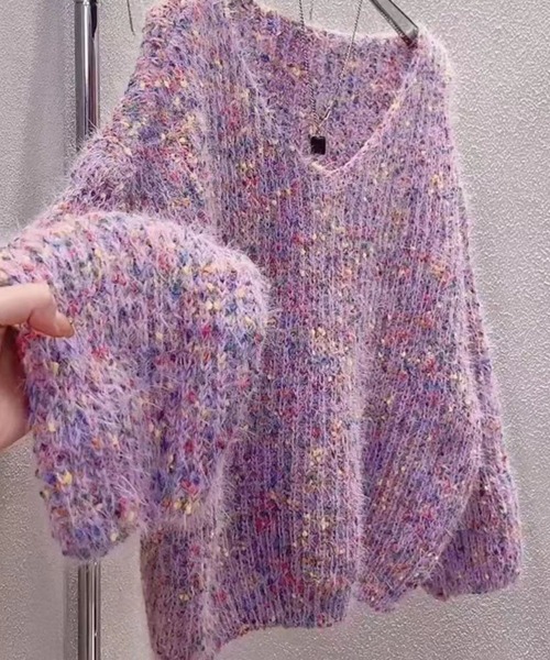 CADBURY（キャドバリー）の「VﾈｯｸMIXｶﾗｰﾆｯﾄ（ニット/セーター・レディース・ブラウン/ホワイト/パープル/ダークブルー・LARGE/MEDIUM/SMALL/X-LARGE）」の6枚目の写真