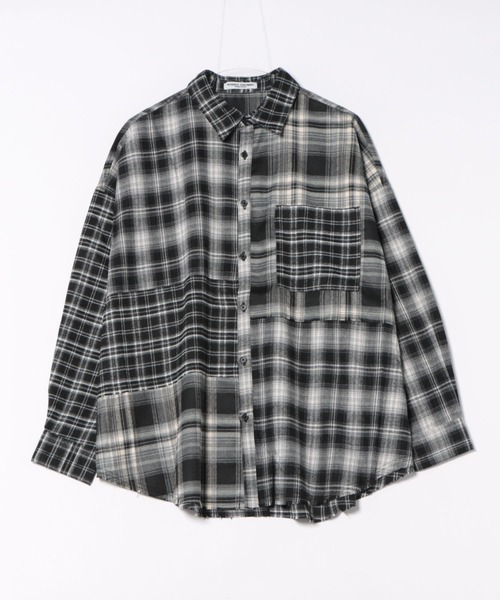 COYSEIO パッチワークチェック柄ポロシャツ風レイヤードシャツ COYSEIO