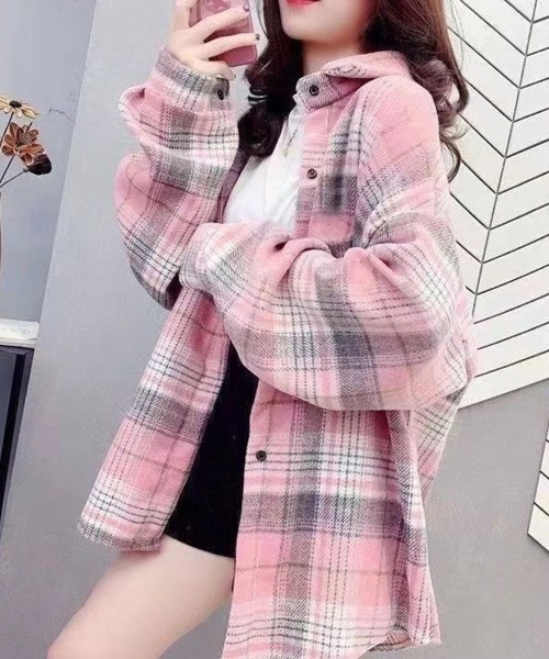 SallyLunn（サリーラン）の「チェックシャツアウター（その他アウター・レディース・レッド/ピンク/ベージュ/ブラック/グレー・L/M）」の4枚目の写真