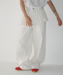 OFF BALANCE PLEAT LAYERED PANTS WHITE