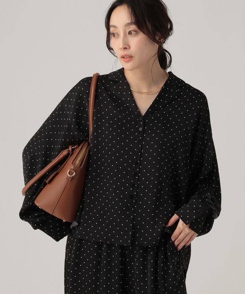 セール】ドットサテン開襟ブラウス/625558（シャツ/ブラウス）｜Elura