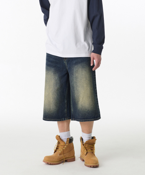 MUSINSA STANDARD（ムシンサスタンダード）の「ビッグブラシロングバミューダデニムパンツ[イエローダークブルー]（デニムパンツ・メンズ・その他・32/33/34/26/29/30/31/36/28/40/38/42/27）」の10枚目の写真