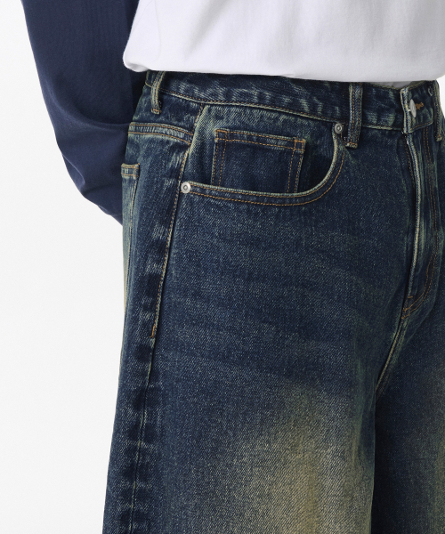 MUSINSA STANDARD（ムシンサスタンダード）の「ビッグブラシロングバミューダデニムパンツ[イエローダークブルー]（デニムパンツ・メンズ・その他・32/33/34/26/29/30/31/36/28/40/38/42/27）」の7枚目の写真