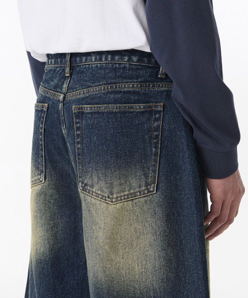 MUSINSA STANDARD（ムシンサスタンダード）の「ビッグブラシロングバミューダデニムパンツ[イエローダークブルー]（デニムパンツ・メンズ・その他・32/33/34/26/29/30/31/36/28/40/38/42/27）」の6枚目の写真