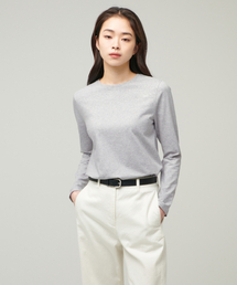 ウィメンズフレキシブルクルーネック長袖Tシャツ[ミディアムグレー]
