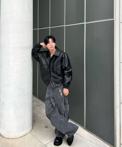 8239 ウォッシュドレザー ボンバージャケット (ブラック)