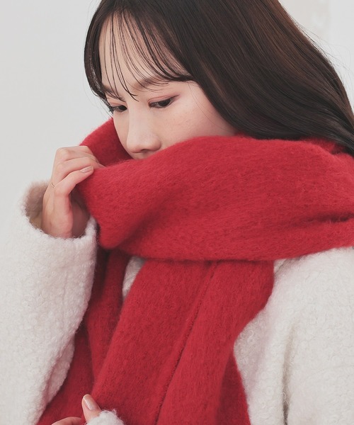 Honeys（ハニーズ）の「太フリンジマフラー・無地（マフラー・レディース・ブラウン/レッド/アイボリー/ライトピンク/ブルー・FREE）」の16枚目の写真