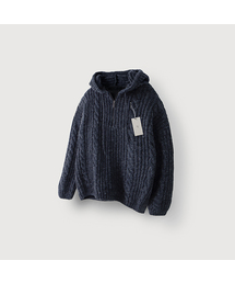ツイストフードハーフジップニット_Navy