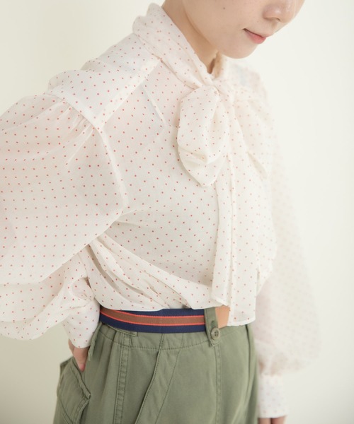 Dot&Stripes CHILD WOMAN(ドットアンドストライプス チャイルドウーマン)の「☆シアードットプリント ボウタイブラウス(シャツ/ブラウス・レディース・アイボリー/ブラック・FREE)」の5枚目の写真