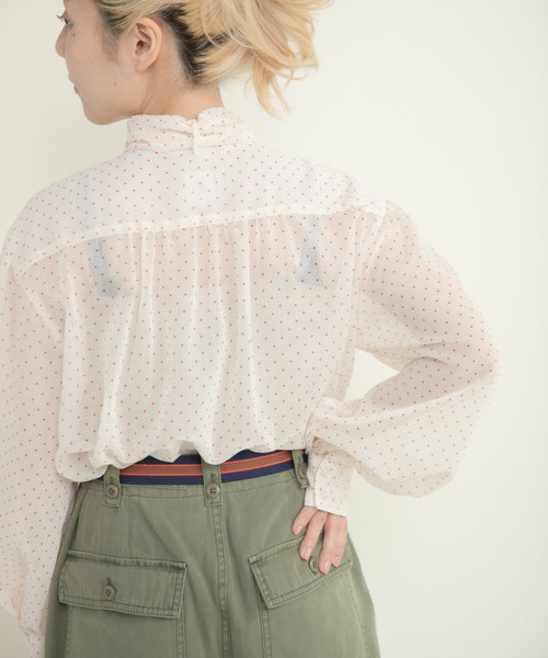 Dot&Stripes CHILD WOMAN(ドットアンドストライプス チャイルドウーマン)の「☆シアードットプリント ボウタイブラウス(シャツ/ブラウス・レディース・アイボリー/ブラック・FREE)」の4枚目の写真