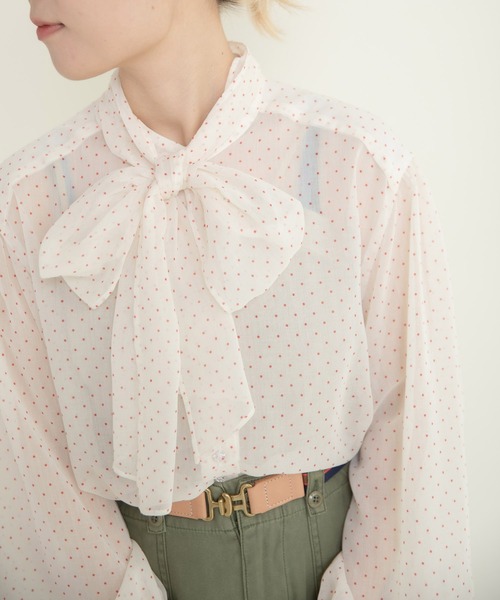 Dot&Stripes CHILD WOMAN(ドットアンドストライプス チャイルドウーマン)の「☆シアードットプリント ボウタイブラウス(シャツ/ブラウス・レディース・アイボリー/ブラック・FREE)」の6枚目の写真