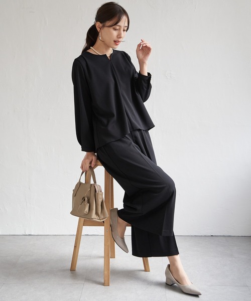 ikka（イッカ）の「【フォーマル対応／2点セット】GOKU楽 長袖フレアセット【洗濯機で洗える】（パンツドレス・レディース・ブラック/ネイビー・M/L/S/XL）」の17枚目の写真