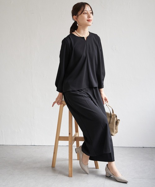 ikka（イッカ）の「【フォーマル対応／2点セット】GOKU楽 長袖フレアセット【洗濯機で洗える】（パンツドレス・レディース・ブラック/ネイビー・M/L/S/XL）」の18枚目の写真