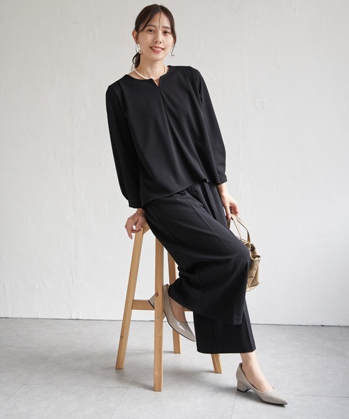 ikka（イッカ）の「【フォーマル対応／2点セット】GOKU楽 長袖フレアセット【洗濯機で洗える】（パンツドレス・レディース・ブラック/ネイビー・M/L/S/XL）」の19枚目の写真