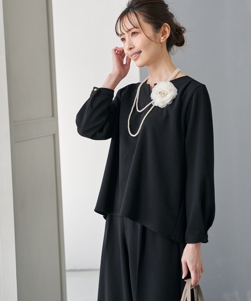 ikka（イッカ）の「【フォーマル対応／2点セット】GOKU楽 長袖フレアセット【洗濯機で洗える】（パンツドレス・レディース・ブラック/ネイビー・M/L/S/XL）」の5枚目の写真