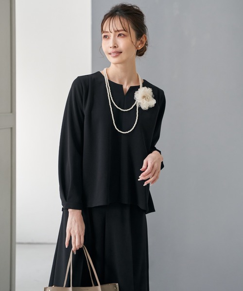 ikka（イッカ）の「【フォーマル対応／2点セット】GOKU楽 長袖フレアセット【洗濯機で洗える】（パンツドレス・レディース・ブラック/ネイビー・M/L/S/XL）」の7枚目の写真