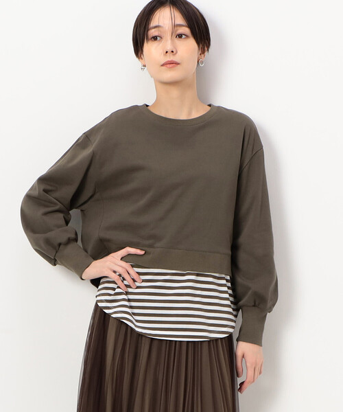 COMME CA(コムサ)の「〔 TALLサイズ 〕 【レイヤード】ミニ裏毛 プルオーバー(スウェット・レディース・カーキ/トップグレー/ネイビー・13号/15号)」の2枚目の写真