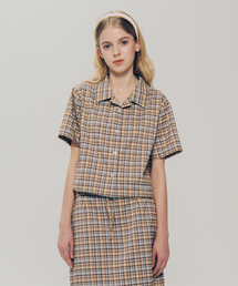 YALE（イェール）の「Check Half Sleeve Crop Shirt_Brown（シャツ/ブラウス）」