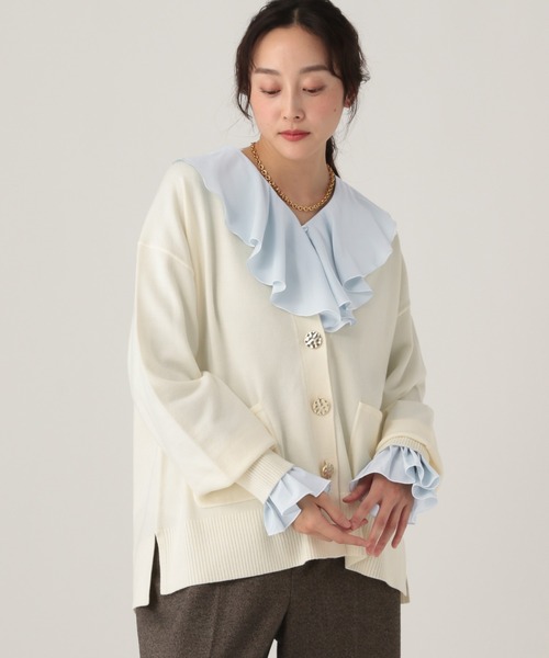 Elura（エルーラ）の「フリルVネックブラウス/634720（シャツ/ブラウス・レディース・オフホワイト/ライトブルー・FREE）」の9枚目の写真