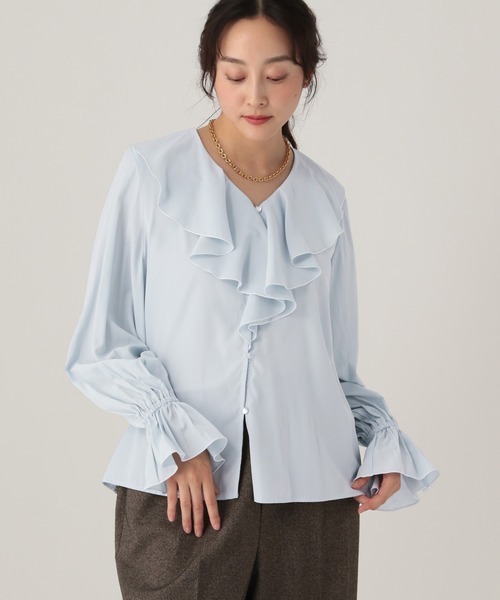 Elura（エルーラ）の「フリルVネックブラウス/634720（シャツ/ブラウス・レディース・オフホワイト/ライトブルー・FREE）」の8枚目の写真