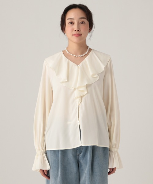 Elura（エルーラ）の「フリルVネックブラウス/634720（シャツ/ブラウス・レディース・オフホワイト/ライトブルー・FREE）」の11枚目の写真