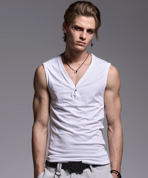 kiryuyrik(キリュウキリュウ)の「Kiryuyrik/キリュウキリュウ/Henry Neck Tank Top / ヘンリーネック タンクトップ(タンクトップ・メンズ・ホワイト/ブラック・SMALL/LARGE/MEDIUM)」の2枚目の写真