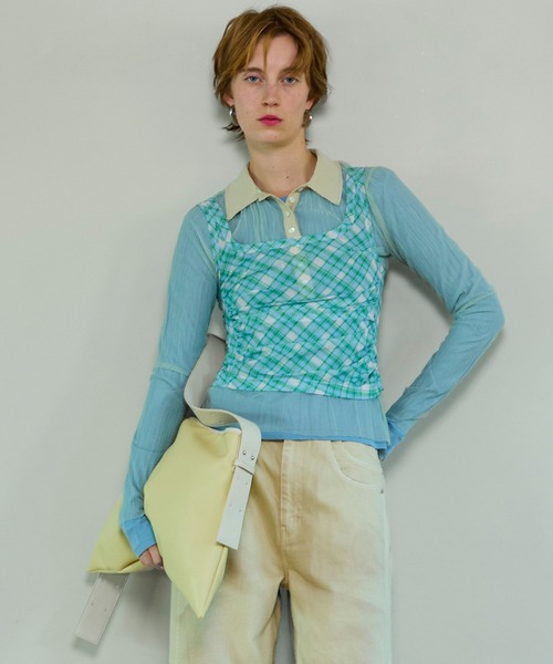 MAISON SPECIAL（メゾンスペシャル）の「Three-Piece Sheer Polo Top/スリーピースシアーポロトップ（ポロシャツ・レディース・ミント/ブルー/ブラック・FREE）」の3枚目の写真