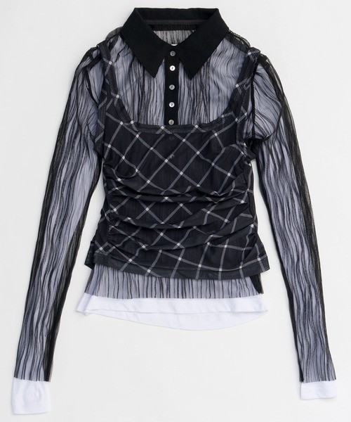 MAISON SPECIAL（メゾンスペシャル）の「Three-Piece Sheer Polo Top/スリーピースシアーポロトップ（ポロシャツ・レディース・ミント/ブルー/ブラック・FREE）」の15枚目の写真