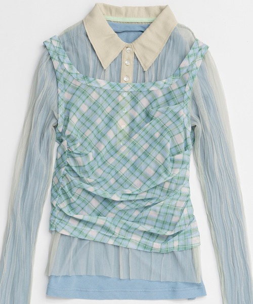 MAISON SPECIAL（メゾンスペシャル）の「Three-Piece Sheer Polo Top/スリーピースシアーポロトップ（ポロシャツ・レディース・ミント/ブルー/ブラック・FREE）」の21枚目の写真