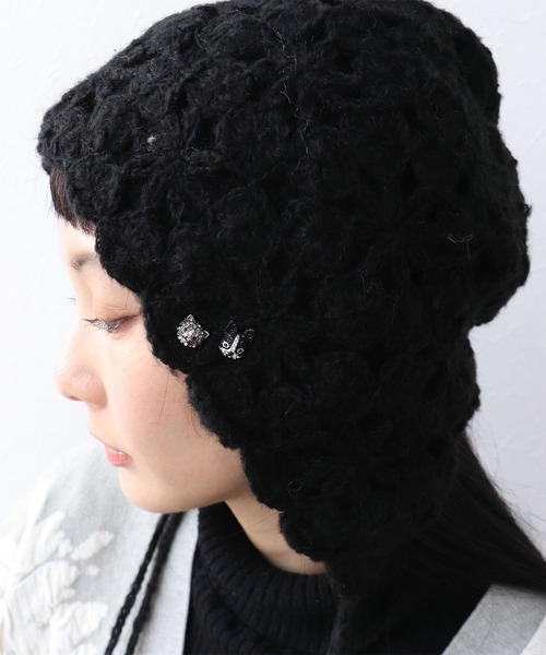 Three Four Time（ｽﾘｰﾌｫｰﾀｲﾑ）の「レース編みキャップ（ニットキャップ/ビーニー・レディース・ブラック/アイボリー・FREE）」の15枚目の写真