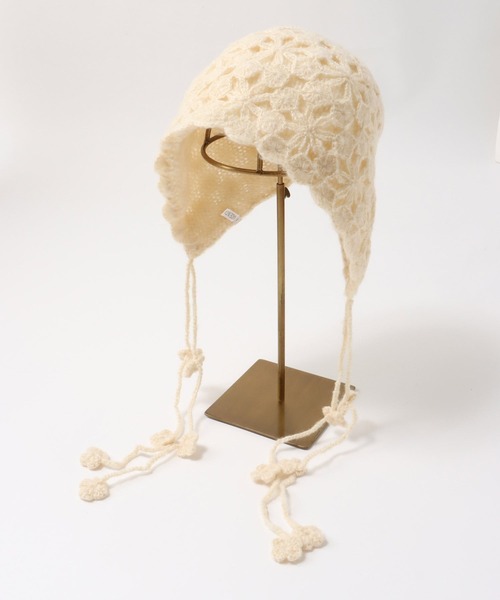 Three Four Time（ｽﾘｰﾌｫｰﾀｲﾑ）の「レース編みキャップ（ニットキャップ/ビーニー・レディース・ブラック/アイボリー・FREE）」の3枚目の写真