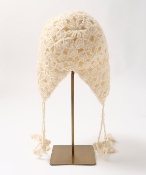 Three Four Time（ｽﾘｰﾌｫｰﾀｲﾑ）の「レース編みキャップ（ニットキャップ/ビーニー・レディース・ブラック/アイボリー・FREE）」の6枚目の写真