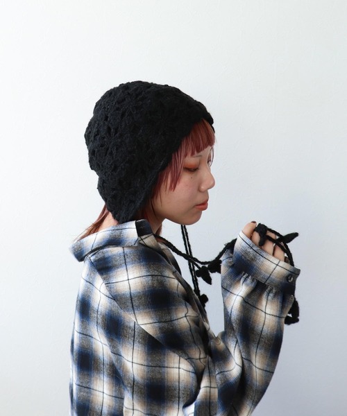 Three Four Time（ｽﾘｰﾌｫｰﾀｲﾑ）の「レース編みキャップ（ニットキャップ/ビーニー・レディース・ブラック/アイボリー・FREE）」の13枚目の写真