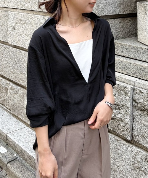 RANAN（ラナン）の「2WAYサテンスキッパーシャツ（シャツ/ブラウス・レディース・ブラック/ブルーグレー/ホワイト・L/LL/M）」の20枚目の写真