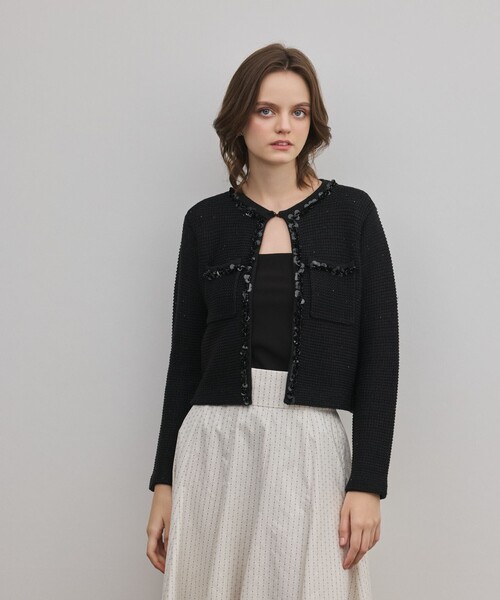 GRACE CONTINENTAL（グレースコンチネンタル）の「ブレードツイードニットジャケット（ノーカラージャケット・レディース・ホワイト/ブラック・36）」の2枚目の写真